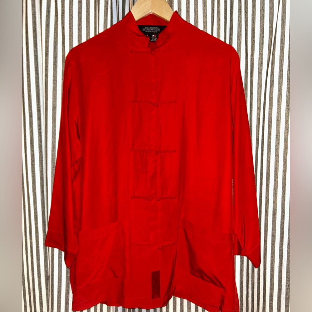 Red Tang suit Jacket top 100% silk size  M by J Peterman